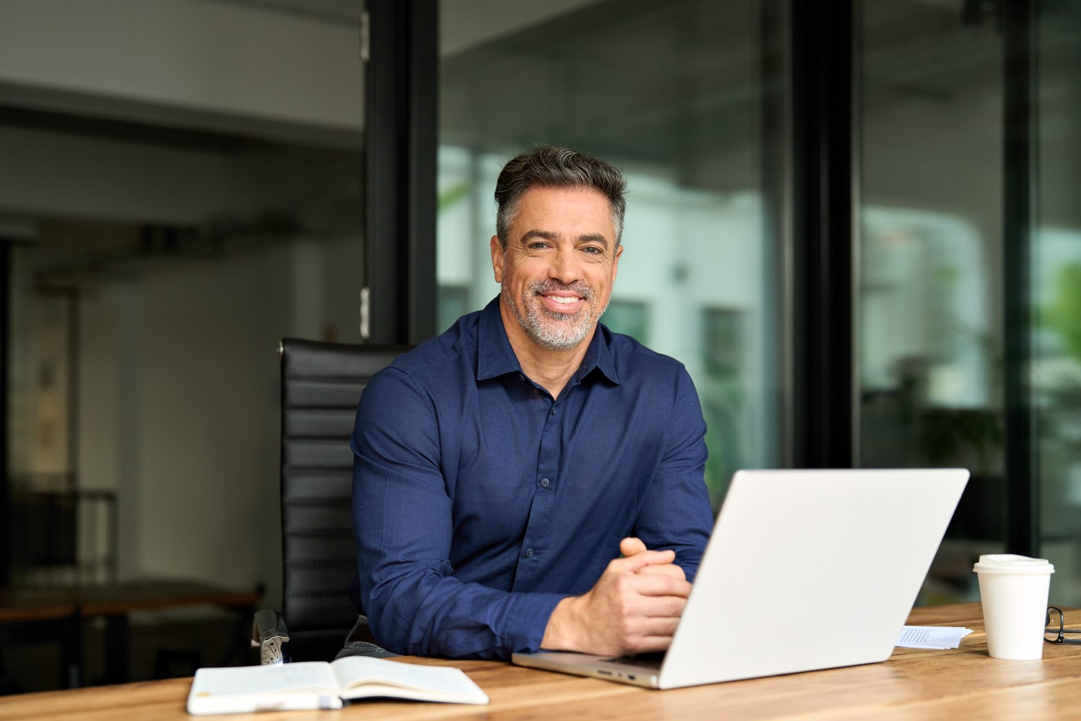 Portrait of happy business man leader